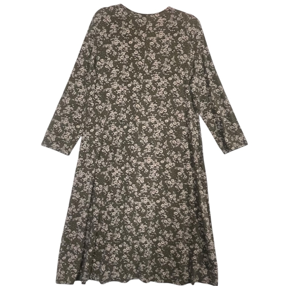 Garnet Hill Seamed Knit Trapeze Green Floral Stretch Tencel Blend Casual Dress L - Picture 4 of 10